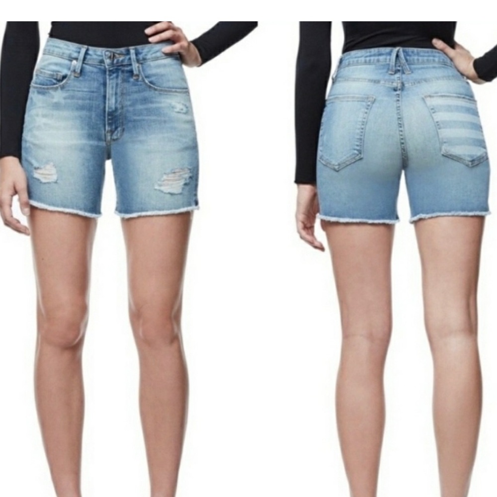 Good American Faded Star Stripe Distressed Denim Shorts Women's Size 4/27